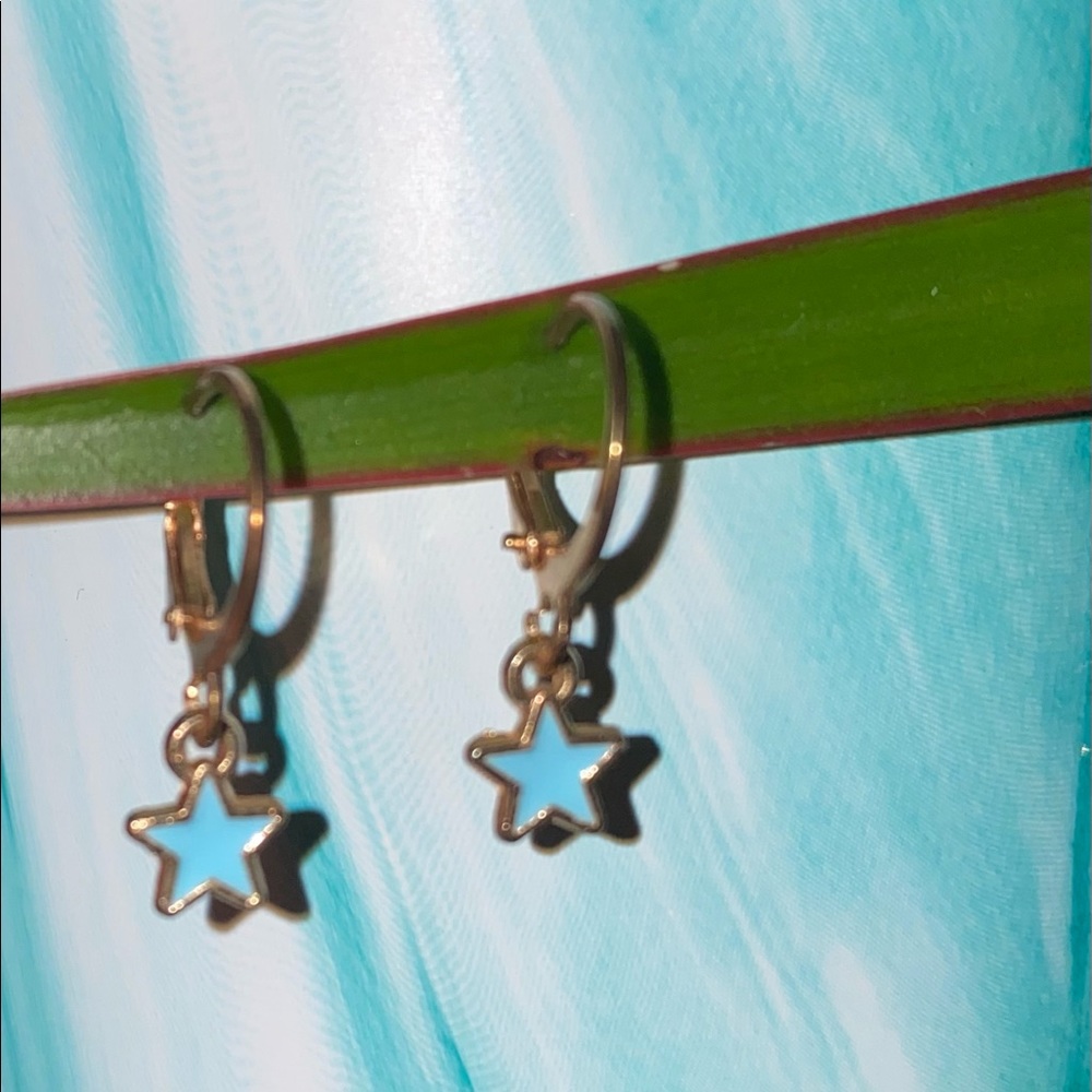 Gold Blue Star Earrings
